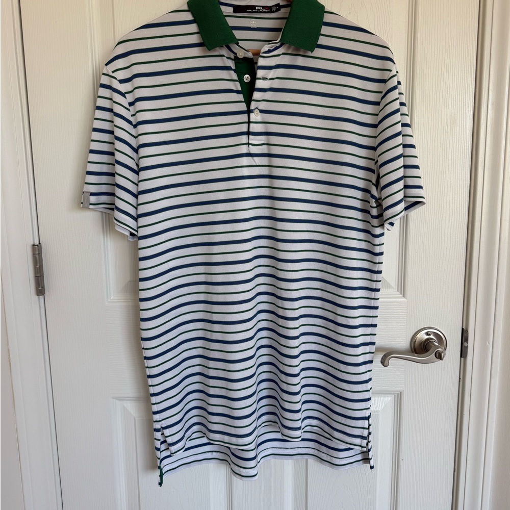 Men’s Ralph Lauren RLX Golf Polo Shirt Green Blue Striped Size M